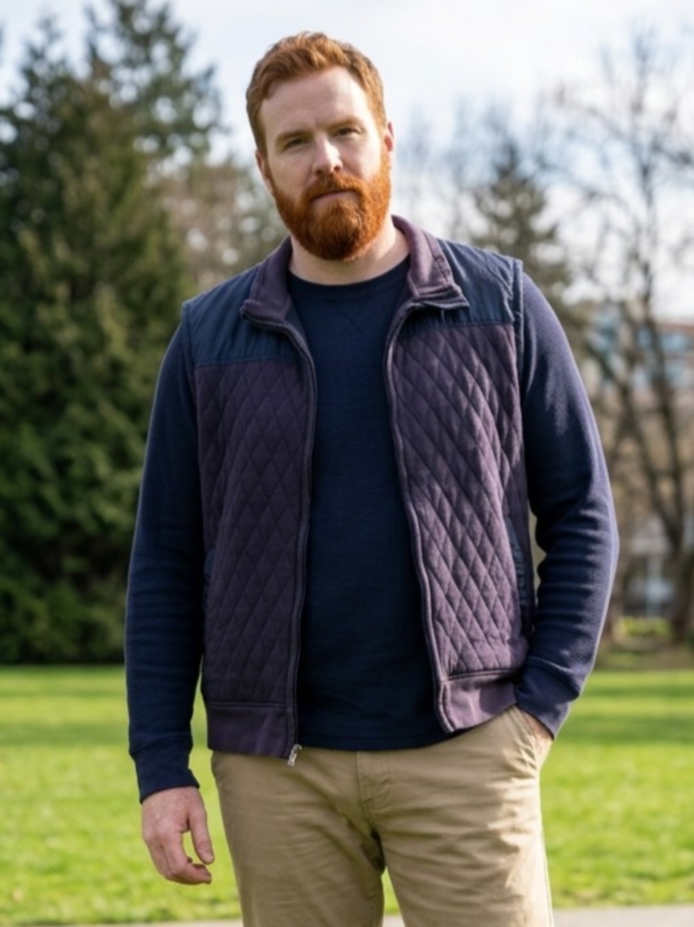 Charleston Threads Heathered Navy Blue Zip-Up Quilted Men's Versatile Vest XL